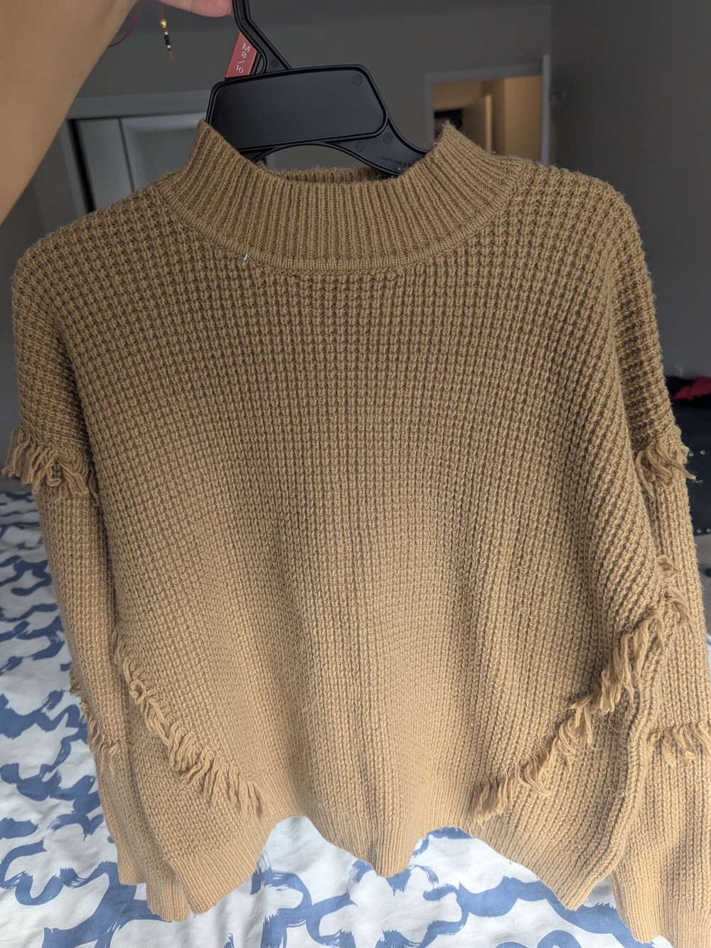 Women's Micheal Kors Fringed Knit Sweater in Camel